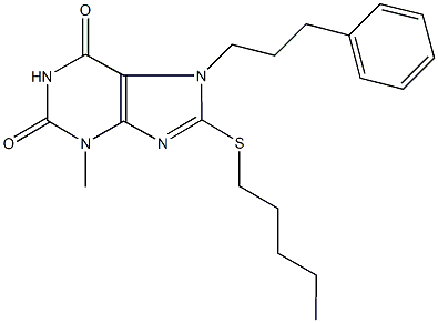 3-methyl-8-(pentylsulfanyl)-7-(3-phenylpropyl)-3,7-dihydro-1H-purine-2,6-dione Struktur