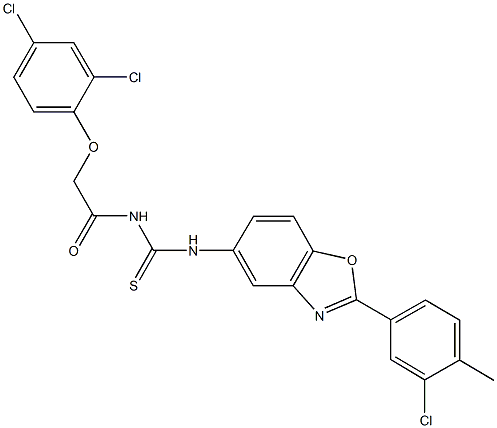 N-[2-(3-chloro-4-methylphenyl)-1,3-benzoxazol-5-yl]-N'-[(2,4-dichlorophenoxy)acetyl]thiourea Struktur