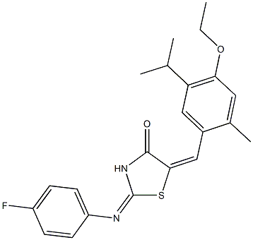 5-(4-ethoxy-5-isopropyl-2-methylbenzylidene)-2-[(4-fluorophenyl)imino]-1,3-thiazolidin-4-one Struktur