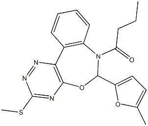 7-butyryl-6-(5-methyl-2-furyl)-3-(methylsulfanyl)-6,7-dihydro[1,2,4]triazino[5,6-d][3,1]benzoxazepine Struktur