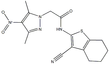 N-(3-cyano-4,5,6,7-tetrahydro-1-benzothien-2-yl)-2-{4-nitro-3,5-dimethyl-1H-pyrazol-1-yl}acetamide Struktur