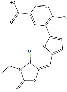 4-chloro-3-{5-[(3-ethyl-2,4-dioxo-1,3-thiazolidin-5-ylidene)methyl]-2-furyl}benzoic acid Struktur