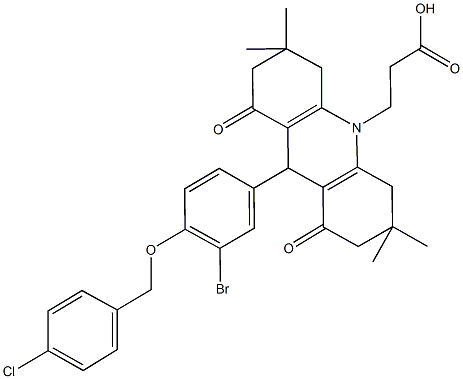 3-(9-{3-bromo-4-[(4-chlorobenzyl)oxy]phenyl}-3,3,6,6-tetramethyl-1,8-dioxo-2,3,4,5,6,7,8,9-octahydro-10(1H)-acridinyl)propanoic acid Struktur