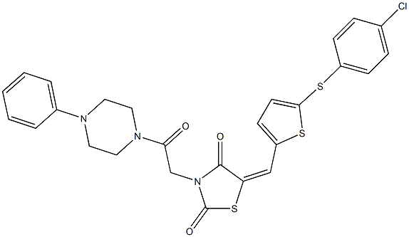 5-({5-[(4-chlorophenyl)sulfanyl]thien-2-yl}methylene)-3-[2-oxo-2-(4-phenylpiperazin-1-yl)ethyl]-1,3-thiazolidine-2,4-dione Struktur