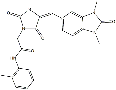 2-{5-[(1,3-dimethyl-2-oxo-2,3-dihydro-1H-benzimidazol-5-yl)methylene]-2,4-dioxo-1,3-thiazolidin-3-yl}-N-(2-methylphenyl)acetamide Struktur