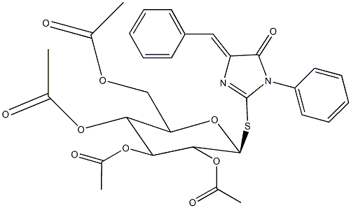 4-benzylidene-5-oxo-1-phenyl-4,5-dihydro-1H-imidazol-2-yl 2,3,4,6-tetra-O-acetyl-1-thiohexopyranoside Struktur