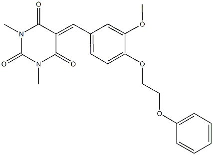 5-[3-methoxy-4-(2-phenoxyethoxy)benzylidene]-1,3-dimethyl-2,4,6(1H,3H,5H)-pyrimidinetrione Struktur