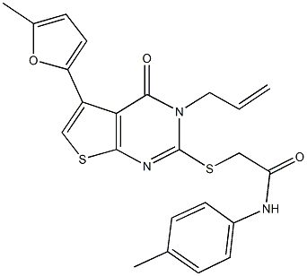 2-{[3-allyl-5-(5-methyl-2-furyl)-4-oxo-3,4-dihydrothieno[2,3-d]pyrimidin-2-yl]sulfanyl}-N-(4-methylphenyl)acetamide Struktur