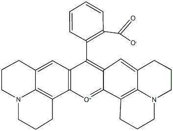 2-(1H,2H,3H,5H,6H,7H,11H,12H,13H,15H,16H,17H-pyrido[3,2,1-ij]quinolizino[1',9':6,7,8]chromeno[2,3-f]quinolin-18-ium-9-yl)benzoate Struktur