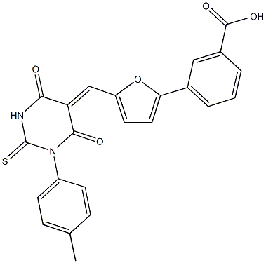 3-{5-[(1-(4-methylphenyl)-4,6-dioxo-2-thioxotetrahydro-5(2H)-pyrimidinylidene)methyl]-2-furyl}benzoic acid Struktur