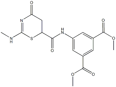 dimethyl 5-({[2-(methylamino)-4-oxo-5,6-dihydro-4H-1,3-thiazin-6-yl]carbonyl}amino)isophthalate Struktur