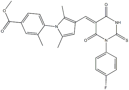 methyl 4-{3-[(1-(4-fluorophenyl)-4,6-dioxo-2-thioxotetrahydro-5(2H)-pyrimidinylidene)methyl]-2,5-dimethyl-1H-pyrrol-1-yl}-3-methylbenzoate Struktur