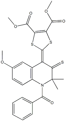 dimethyl 2-(1-benzoyl-6-methoxy-2,2-dimethyl-3-thioxo-2,3-dihydro-4(1H)-quinolinylidene)-1,3-dithiole-4,5-dicarboxylate Struktur