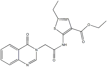 ethyl 5-ethyl-2-{[(4-oxo-3(4H)-quinazolinyl)acetyl]amino}-3-thiophenecarboxylate Struktur