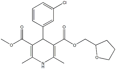 3-methyl 5-(tetrahydro-2-furanylmethyl) 4-(3-chlorophenyl)-2,6-dimethyl-1,4-dihydro-3,5-pyridinedicarboxylate Struktur