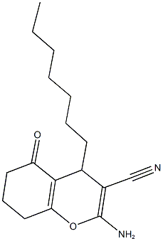 2-amino-4-heptyl-5-oxo-5,6,7,8-tetrahydro-4H-chromene-3-carbonitrile Struktur