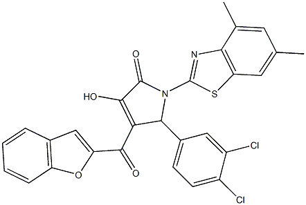 4-(1-benzofuran-2-ylcarbonyl)-5-(3,4-dichlorophenyl)-1-(4,6-dimethyl-1,3-benzothiazol-2-yl)-3-hydroxy-1,5-dihydro-2H-pyrrol-2-one Struktur