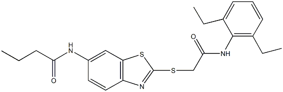 N-(2-{[2-(2,6-diethylanilino)-2-oxoethyl]sulfanyl}-1,3-benzothiazol-6-yl)butanamide Struktur