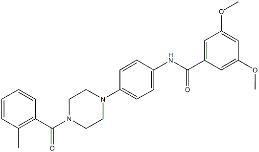 3,5-dimethoxy-N-{4-[4-(2-methylbenzoyl)-1-piperazinyl]phenyl}benzamide Struktur