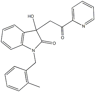 3-hydroxy-1-(2-methylbenzyl)-3-[2-oxo-2-(2-pyridinyl)ethyl]-1,3-dihydro-2H-indol-2-one Struktur