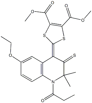 dimethyl 2-(6-ethoxy-2,2-dimethyl-1-propionyl-3-thioxo-2,3-dihydro-4(1H)-quinolinylidene)-1,3-dithiole-4,5-dicarboxylate Struktur