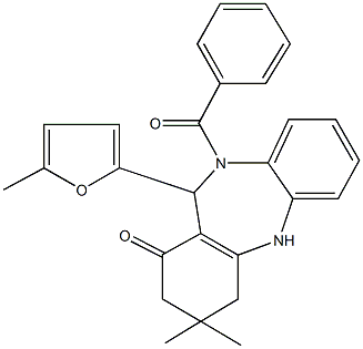 10-benzoyl-3,3-dimethyl-11-(5-methyl-2-furyl)-2,3,4,5,10,11-hexahydro-1H-dibenzo[b,e][1,4]diazepin-1-one Struktur