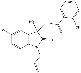 1-allyl-5-bromo-3-hydroxy-3-[2-(2-hydroxyphenyl)-2-oxoethyl]-1,3-dihydro-2H-indol-2-one Struktur