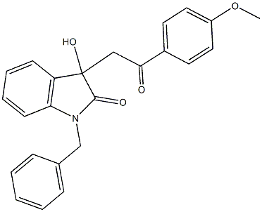 1-benzyl-3-hydroxy-3-[2-(4-methoxyphenyl)-2-oxoethyl]-1,3-dihydro-2H-indol-2-one Struktur