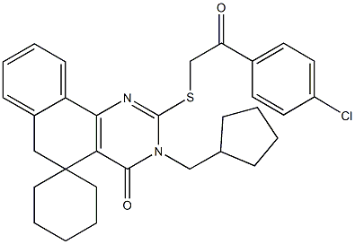 2-{[2-(4-chlorophenyl)-2-oxoethyl]sulfanyl}-3-(cyclopentylmethyl)-5,6-dihydrospiro(benzo[h]quinazoline-5,1'-cyclohexane)-4(3H)-one Struktur