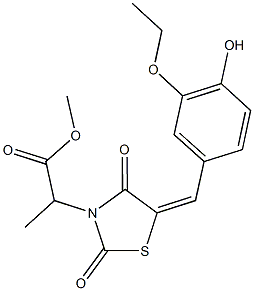 methyl 2-[5-(3-ethoxy-4-hydroxybenzylidene)-2,4-dioxo-1,3-thiazolidin-3-yl]propanoate Struktur