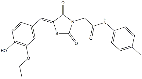 2-[5-(3-ethoxy-4-hydroxybenzylidene)-2,4-dioxo-1,3-thiazolidin-3-yl]-N-(4-methylphenyl)acetamide Struktur