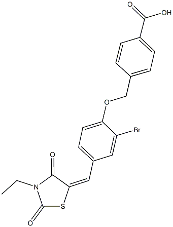 4-({2-bromo-4-[(3-ethyl-2,4-dioxo-1,3-thiazolidin-5-ylidene)methyl]phenoxy}methyl)benzoic acid Struktur