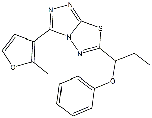 1-[3-(2-methyl-3-furyl)[1,2,4]triazolo[3,4-b][1,3,4]thiadiazol-6-yl]propyl phenyl ether Struktur