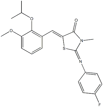 2-[(4-fluorophenyl)imino]-5-(2-isopropoxy-3-methoxybenzylidene)-3-methyl-1,3-thiazolidin-4-one Struktur