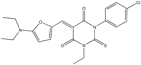 1-(4-chlorophenyl)-5-{[5-(diethylamino)-2-furyl]methylene}-3-ethyl-2-thioxodihydropyrimidine-4,6(1H,5H)-dione Struktur