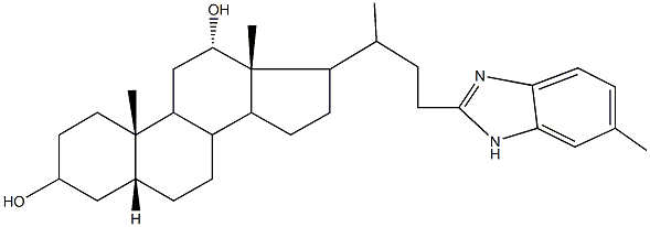 10,13-dimethyl-17-[1-methyl-3-(6-methyl-1H-benzimidazol-2-yl)propyl]hexadecahydro-1H-cyclopenta[a]phenanthrene-3,12-diol Struktur