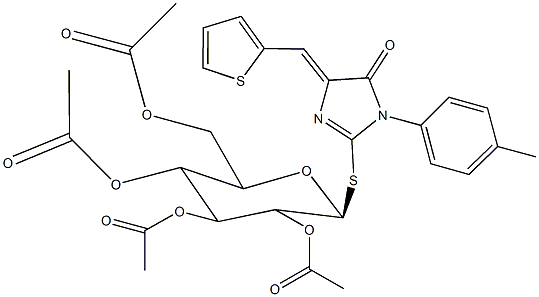 1-(4-methylphenyl)-5-oxo-4-(2-thienylmethylene)-4,5-dihydro-1H-imidazol-2-yl 2,3,4,6-tetra-O-acetyl-1-thiohexopyranoside Struktur