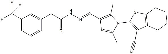 N'-{[1-(3-cyano-4,5,6,7-tetrahydro-1-benzothien-2-yl)-2,5-dimethyl-1H-pyrrol-3-yl]methylene}-2-[3-(trifluoromethyl)phenyl]acetohydrazide Struktur