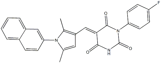 5-{[2,5-dimethyl-1-(2-naphthyl)-1H-pyrrol-3-yl]methylene}-1-(4-fluorophenyl)-2,4,6(1H,3H,5H)-pyrimidinetrione Struktur