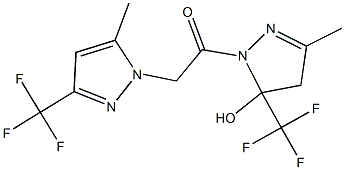 3-methyl-1-{[5-methyl-3-(trifluoromethyl)-1H-pyrazol-1-yl]acetyl}-5-(trifluoromethyl)-4,5-dihydro-1H-pyrazol-5-ol Struktur