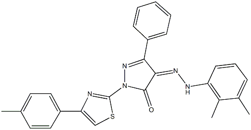 1-[4-(4-methylphenyl)-1,3-thiazol-2-yl]-3-phenyl-1H-pyrazole-4,5-dione 4-[(2,3-dimethylphenyl)hydrazone] Struktur