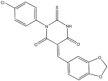 5-(1,3-benzodioxol-5-ylmethylene)-1-(4-chlorophenyl)-2-thioxodihydro-4,6(1H,5H)-pyrimidinedione Struktur