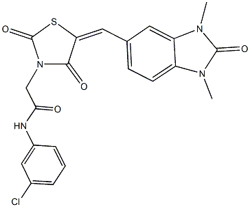 N-(3-chlorophenyl)-2-{5-[(1,3-dimethyl-2-oxo-2,3-dihydro-1H-benzimidazol-5-yl)methylene]-2,4-dioxo-1,3-thiazolidin-3-yl}acetamide Struktur