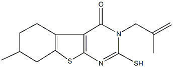 7-methyl-3-(2-methylprop-2-enyl)-2-sulfanyl-5,6,7,8-tetrahydro[1]benzothieno[2,3-d]pyrimidin-4(3H)-one Struktur