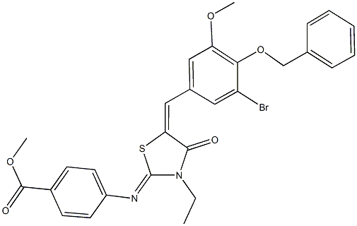 methyl 4-({5-[4-(benzyloxy)-3-bromo-5-methoxybenzylidene]-3-ethyl-4-oxo-1,3-thiazolidin-2-ylidene}amino)benzoate Struktur