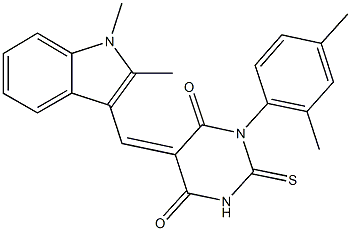 5-[(1,2-dimethyl-1H-indol-3-yl)methylene]-1-(2,4-dimethylphenyl)-2-thioxodihydro-4,6(1H,5H)-pyrimidinedione Struktur