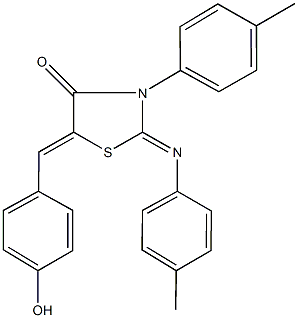 5-(4-hydroxybenzylidene)-3-(4-methylphenyl)-2-[(4-methylphenyl)imino]-1,3-thiazolidin-4-one Struktur