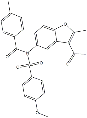 N-(3-acetyl-2-methyl-1-benzofuran-5-yl)-4-methoxy-N-(4-methylbenzoyl)benzenesulfonamide Struktur