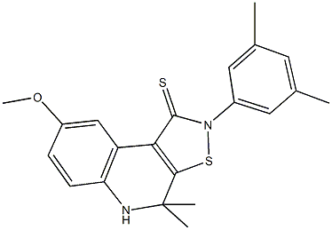 2-(3,5-dimethylphenyl)-8-methoxy-4,4-dimethyl-4,5-dihydroisothiazolo[5,4-c]quinoline-1(2H)-thione Struktur