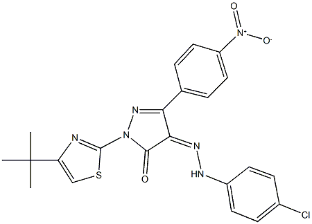 1-(4-tert-butyl-1,3-thiazol-2-yl)-3-{4-nitrophenyl}-1H-pyrazole-4,5-dione 4-[(4-chlorophenyl)hydrazone] Struktur